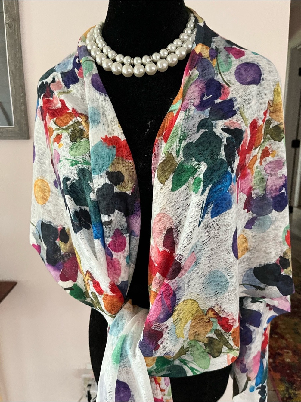 Watercolor Floral Lightweight Wrap Scarf - Multicolor
